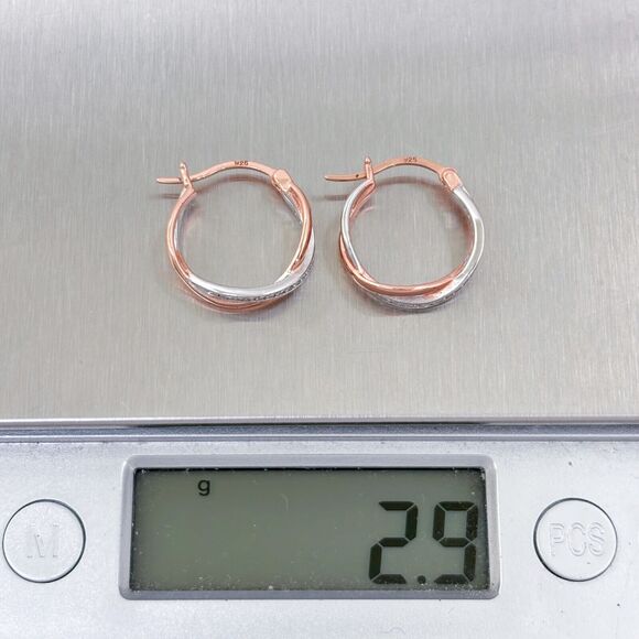 Vintage Sterling Silver 925 Cubic Zirconia Two-Tone Twisted Hoop Earrings - Picture 7 of 7